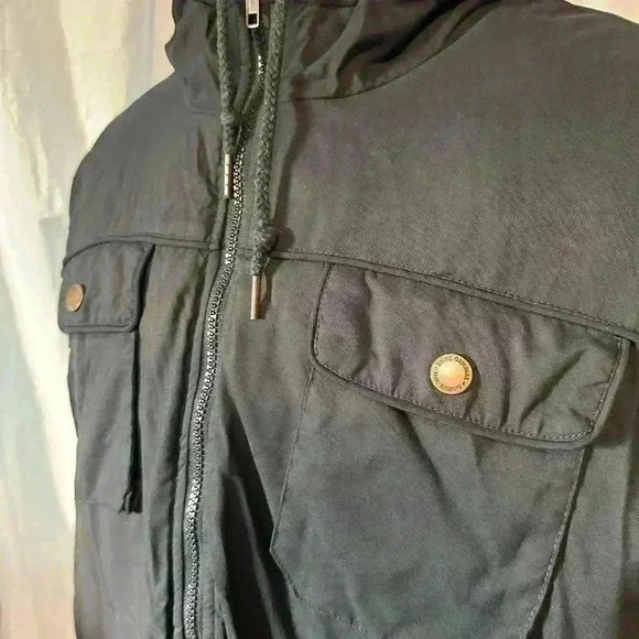 Shine Original Denim Tailoring Long Jacket. Black. Hooded. Warm. Size 2XL. - Picture 3 of 10